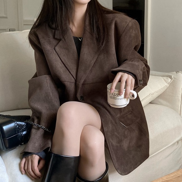 Elegant Brown Suede Blazer for Women